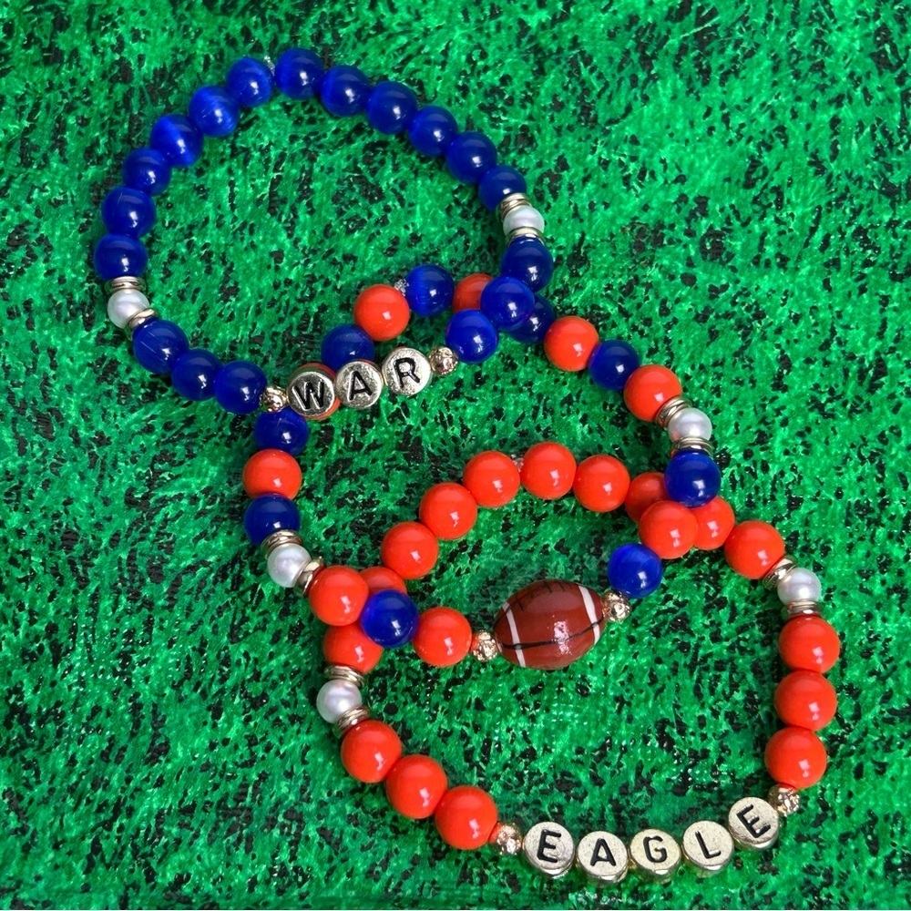 Auburn Tigers War Eagle Beaded Game Day Bracelet‎ Stack Blue and Orange Footbal
